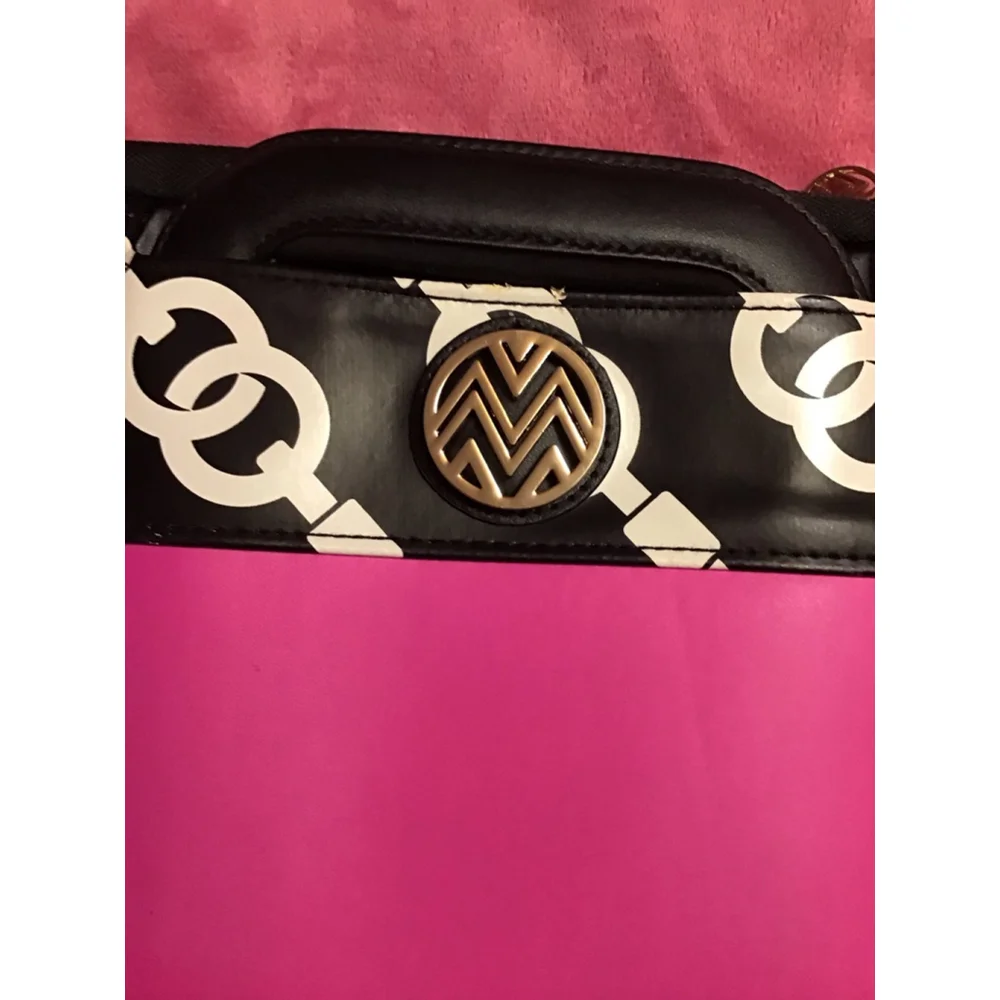 Black Hot Pink White Chain Laptop Bag NEW